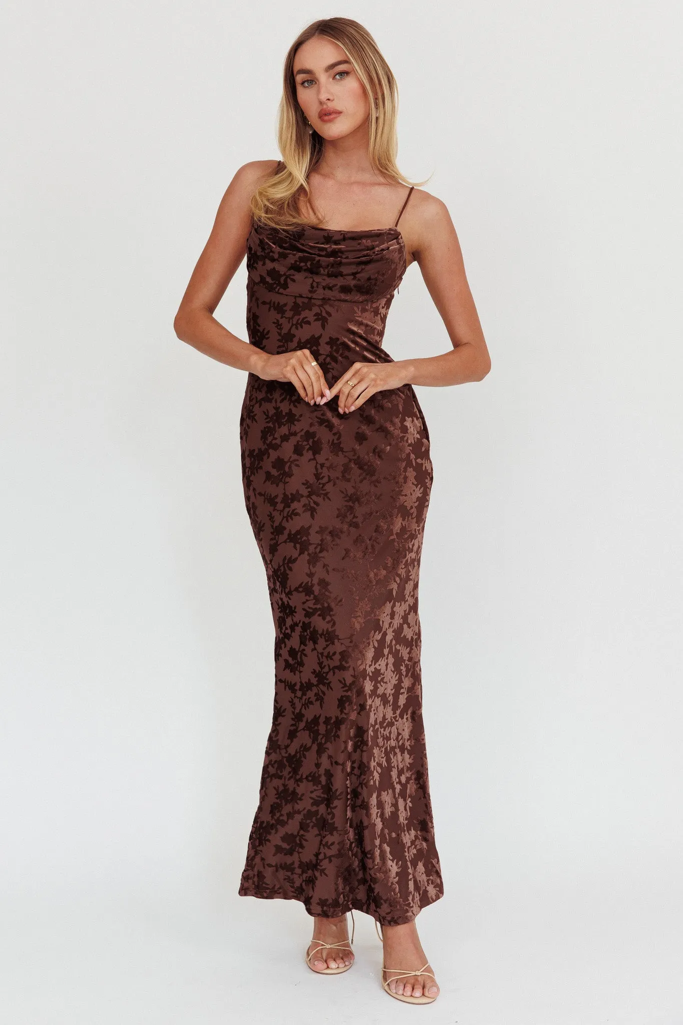 Well Versed Burnout Velvet Maxi Dress Chocolate sold by Selfie Leslie