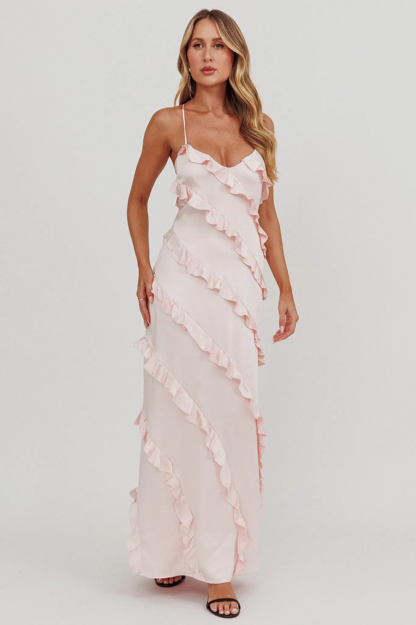 Arrabel Ruffle Trim Maxi Dress Blush sold by Selfie Leslie product image thumbnail 3