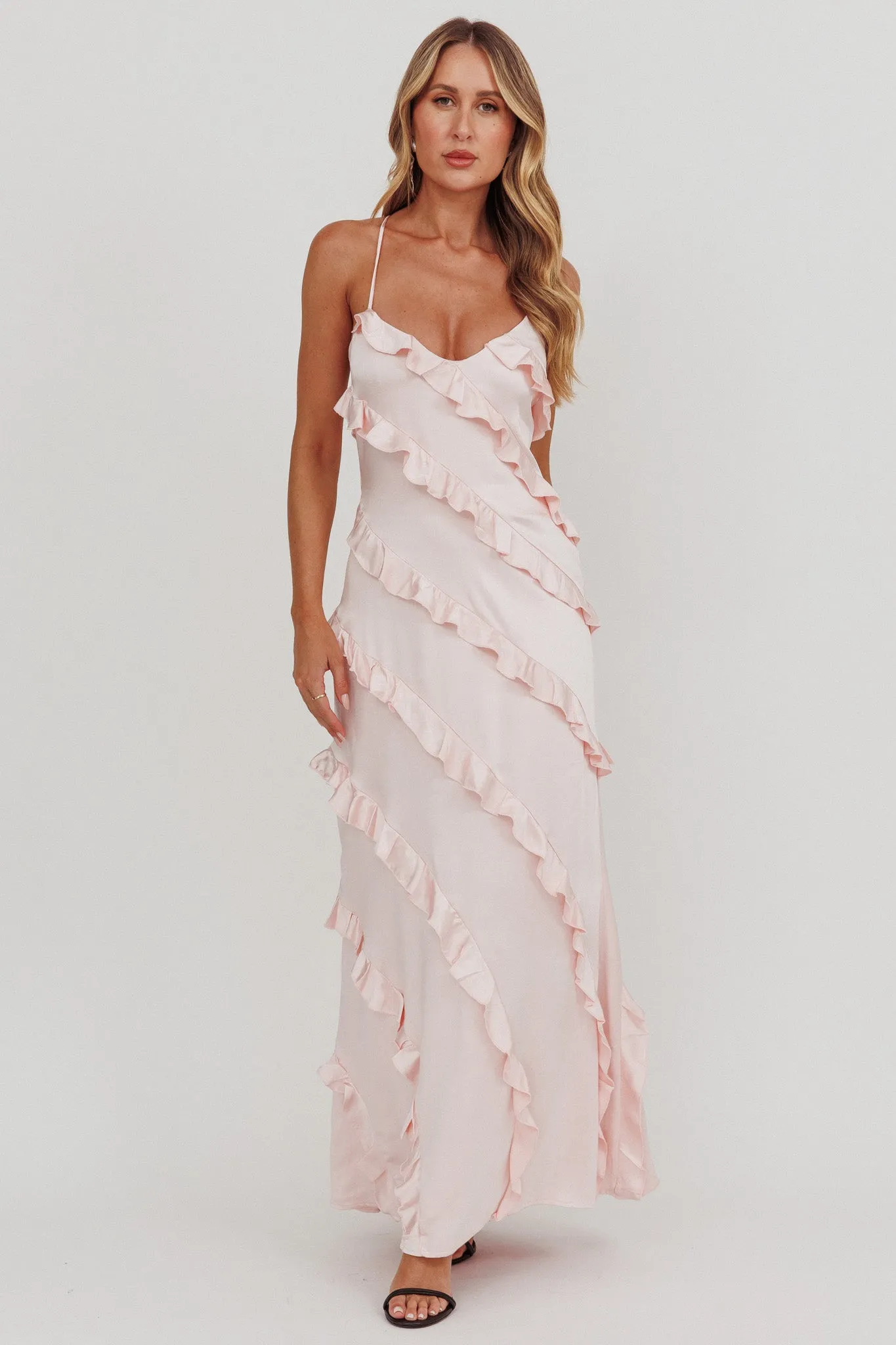 Arrabel Ruffle Trim Maxi Dress Blush sold by Selfie Leslie