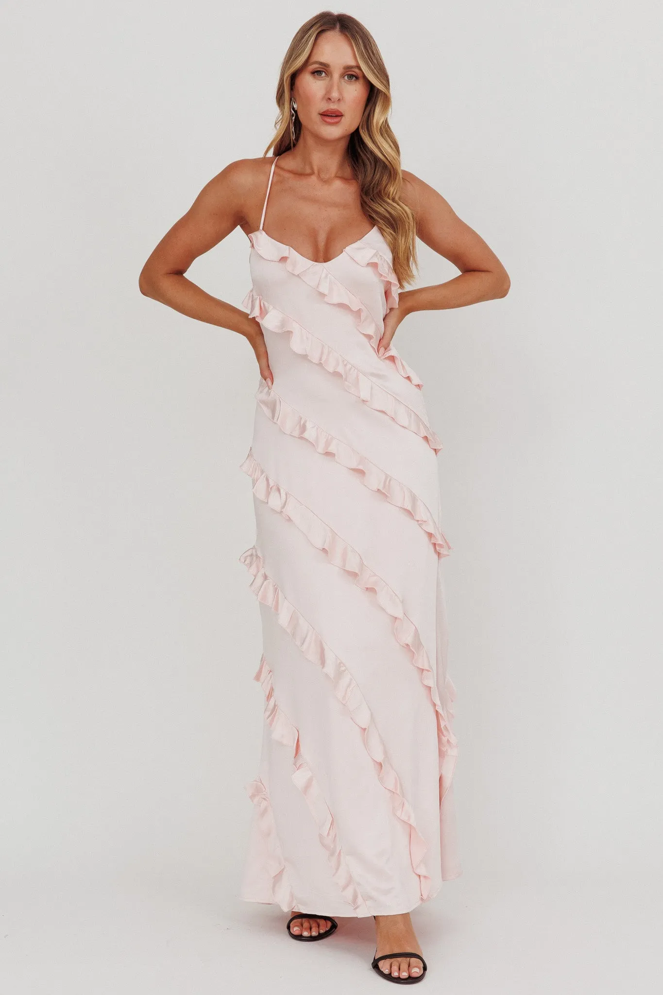 Arrabel Ruffle Trim Maxi Dress Blush sold by Selfie Leslie product image thumbnail 5