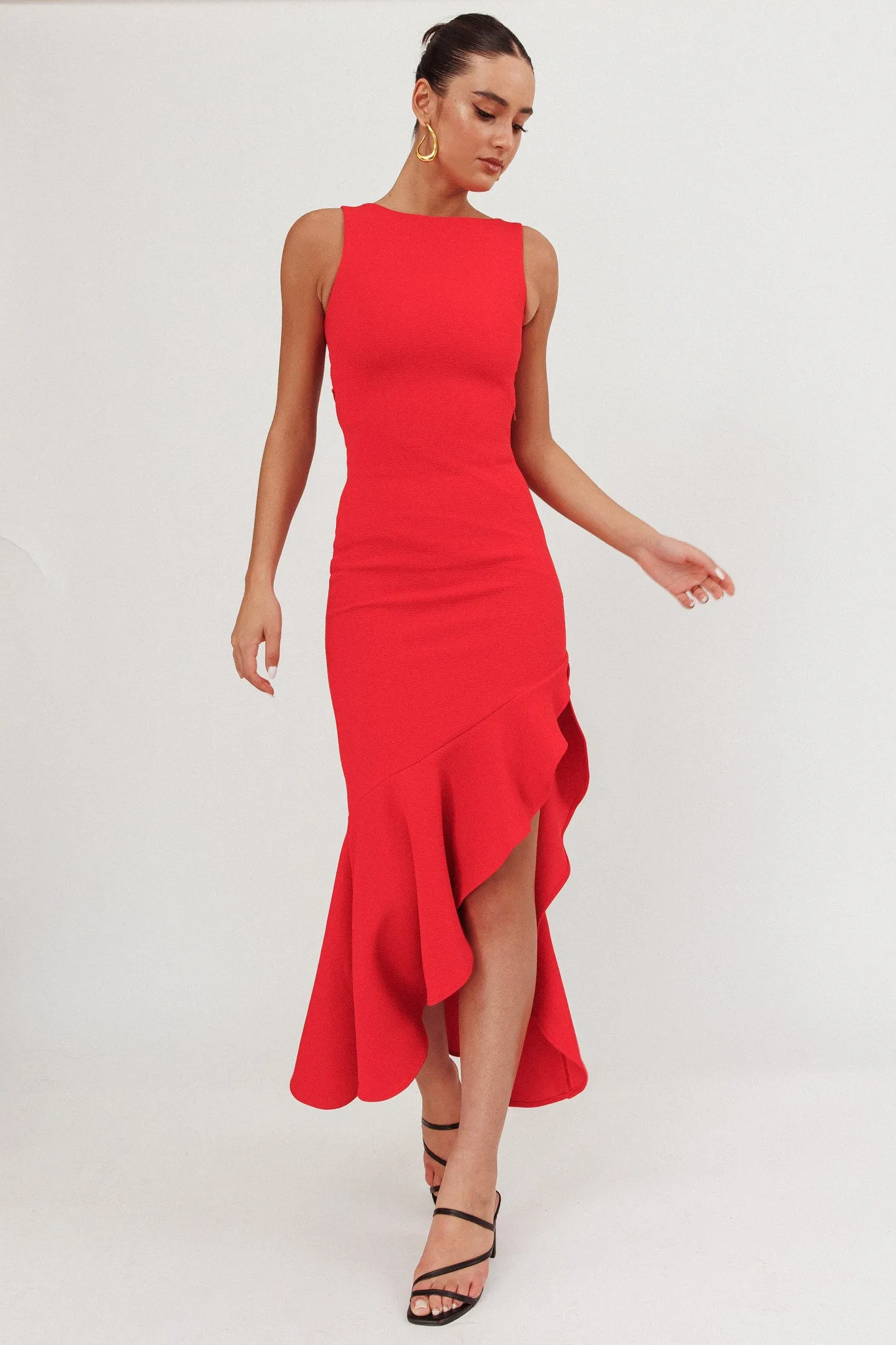 Lights On Asymmetric Hem Maxi Dress Red sold by Selfie Leslie product image thumbnail 5