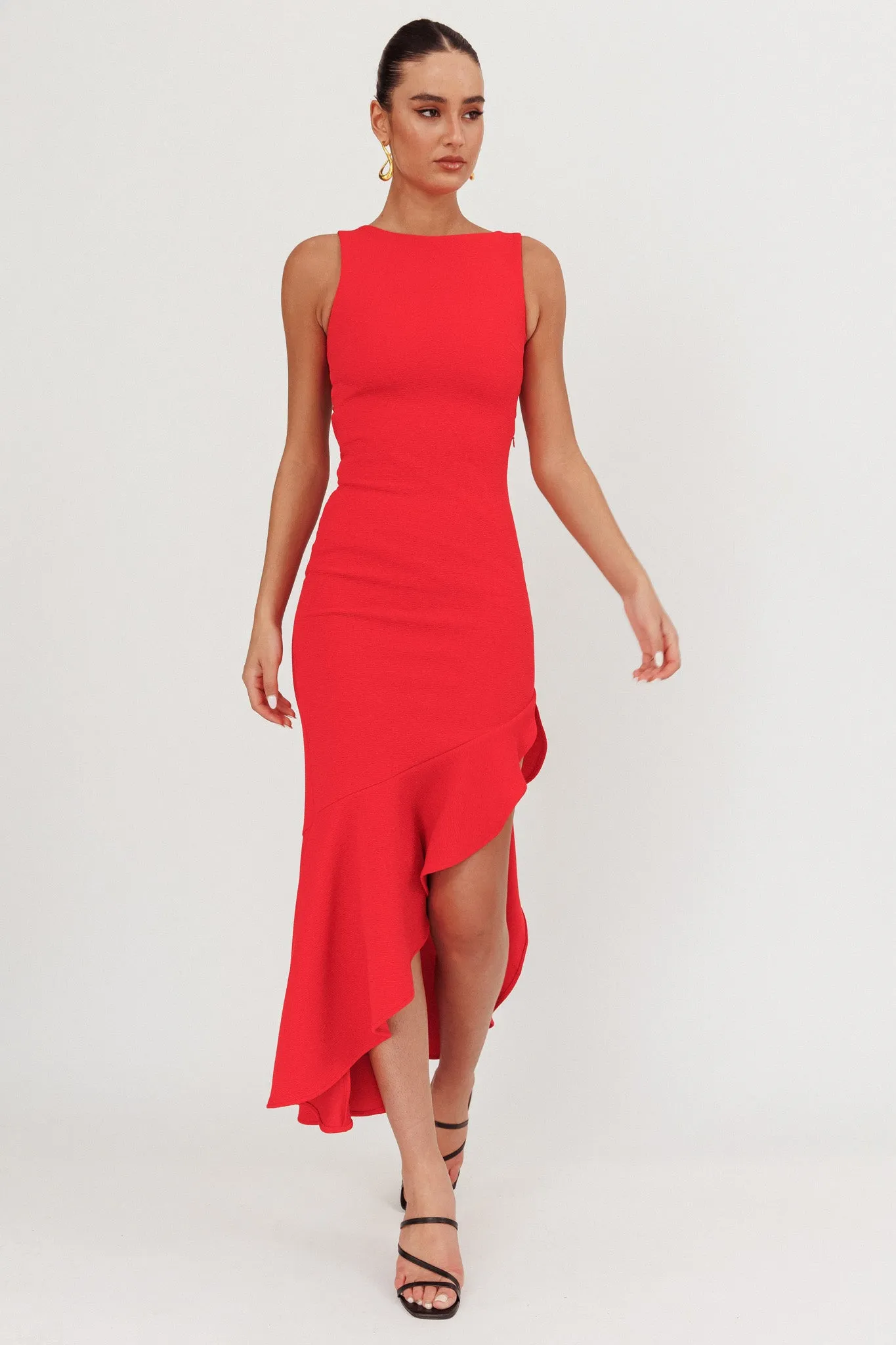 Lights On Asymmetric Hem Maxi Dress Red sold by Selfie Leslie product image thumbnail 3