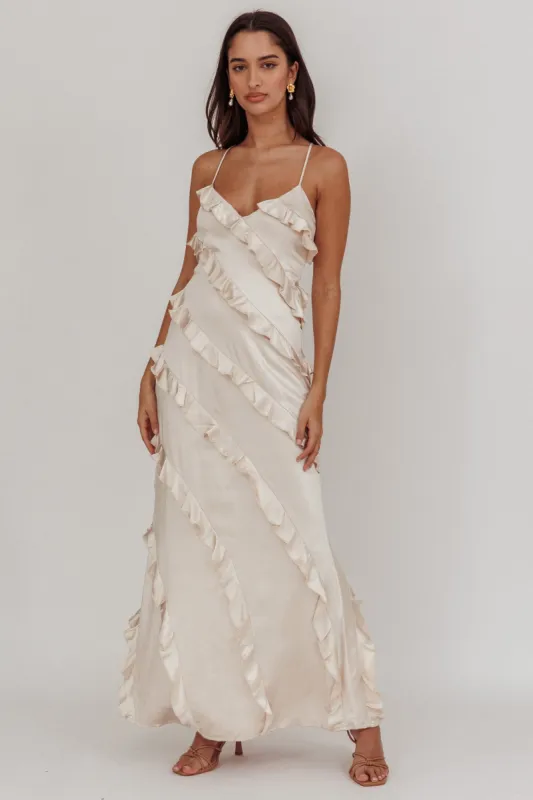 Arrabel Ruffle Trim Maxi Dress Champagne sold by Selfie Leslie