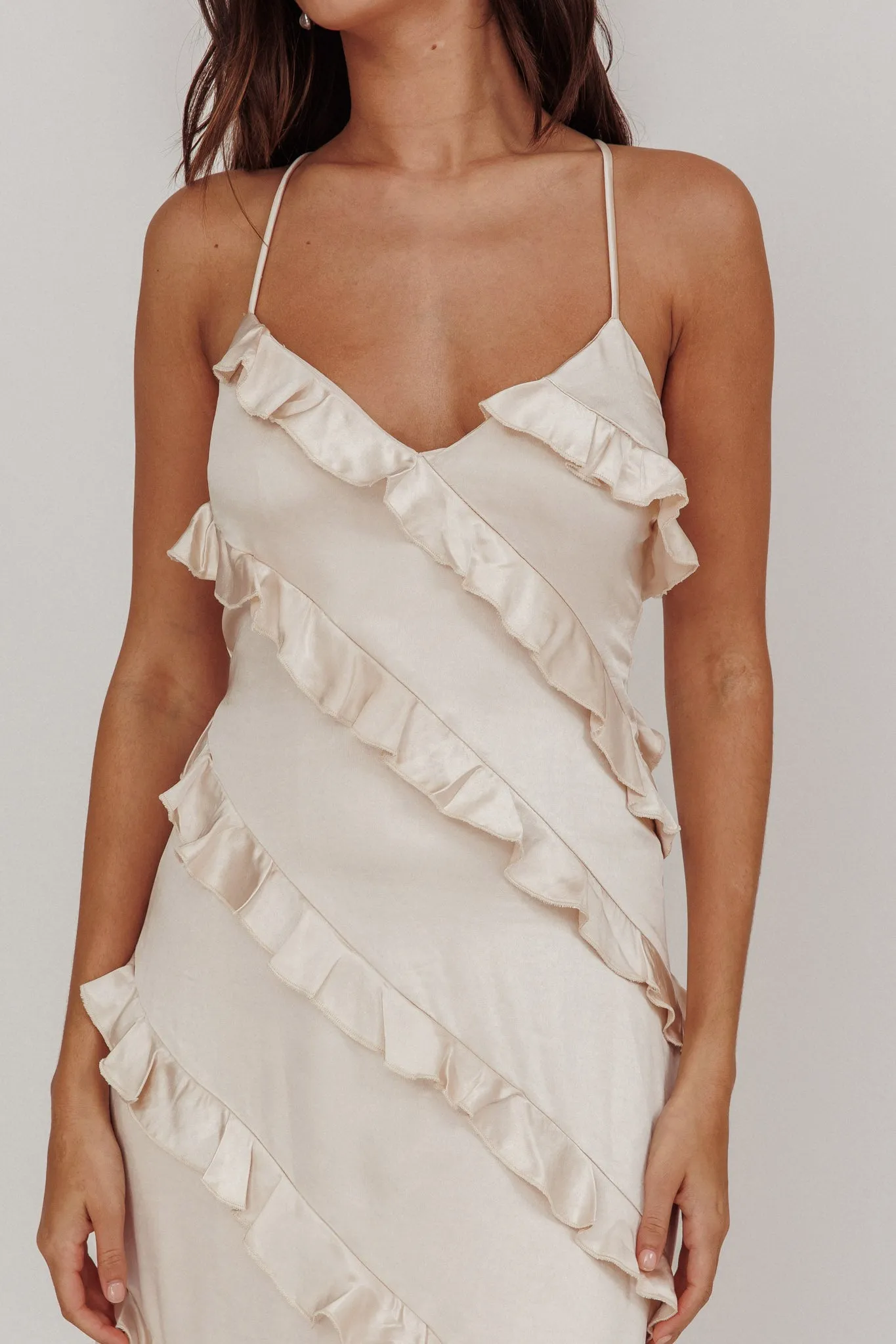 Arrabel Ruffle Trim Maxi Dress Champagne sold by Selfie Leslie product image thumbnail 4