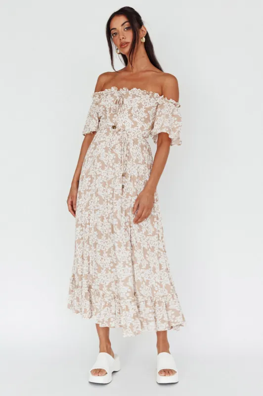 Voyager Off-Shoulder Bell Sleeve Midi Dress Floral Blush sold by Selfie Leslie