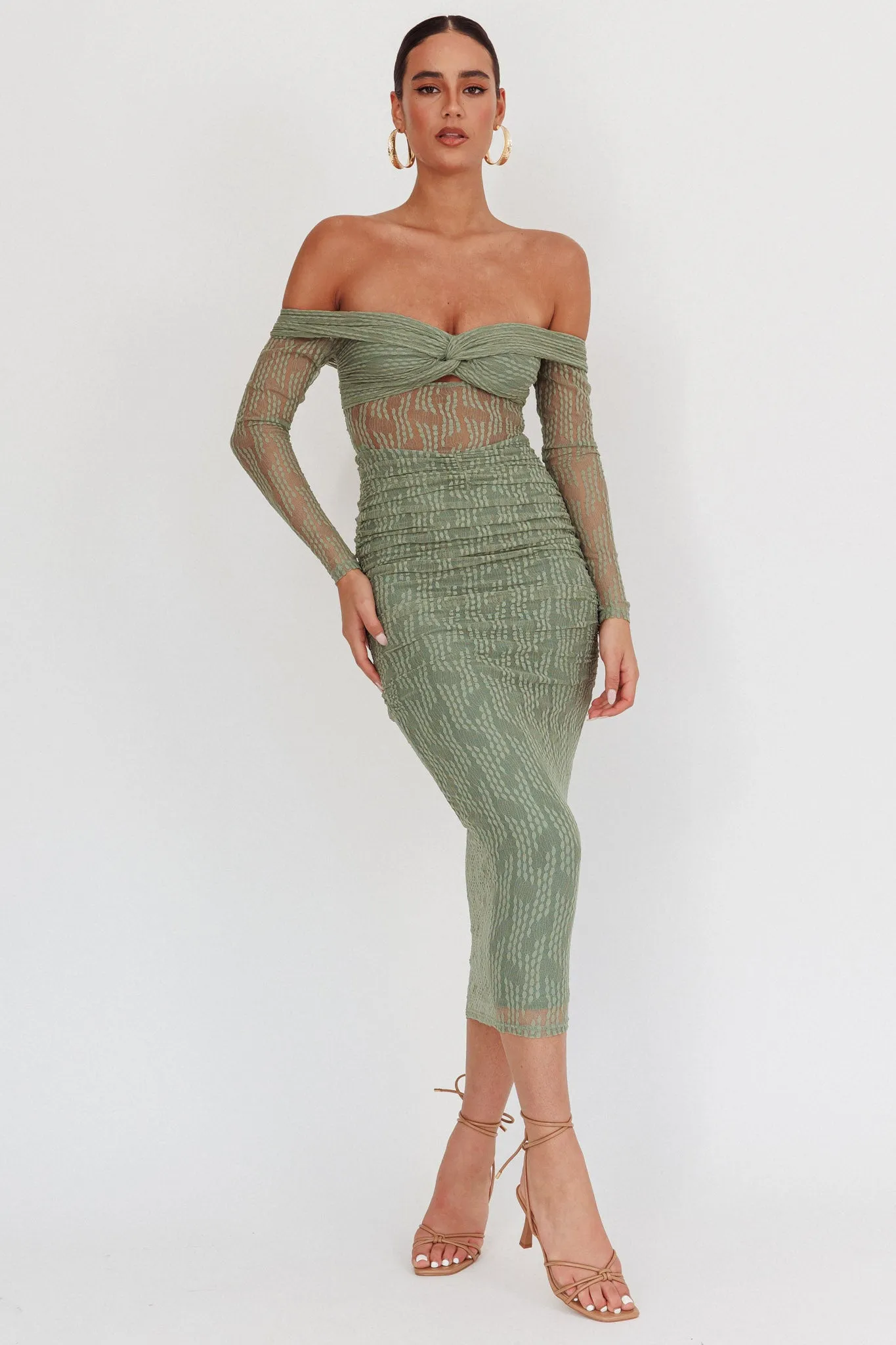 Oliana Off-Shoulder Mesh Maxi Dress Fern sold by Selfie Leslie product image thumbnail 5