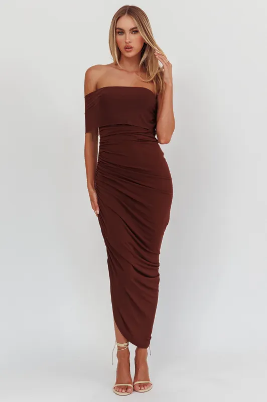 Matches One Shoulder Bodycon Maxi Dress Chocolate sold by Selfie Leslie
