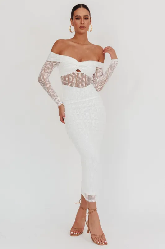 Oliana Off-Shoulder Mesh Maxi Dress White sold by Selfie Leslie