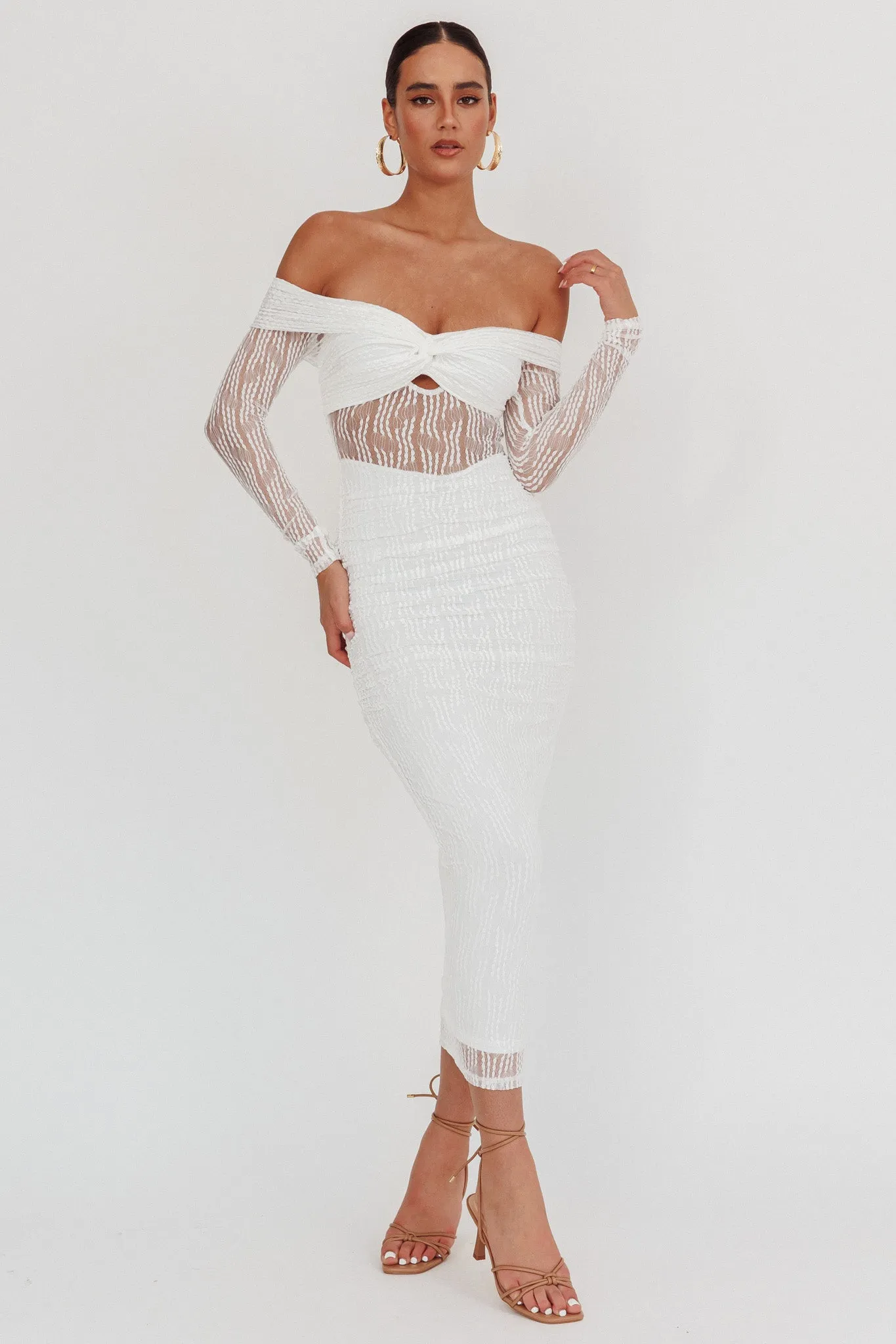 Oliana Off-Shoulder Mesh Maxi Dress White sold by Selfie Leslie