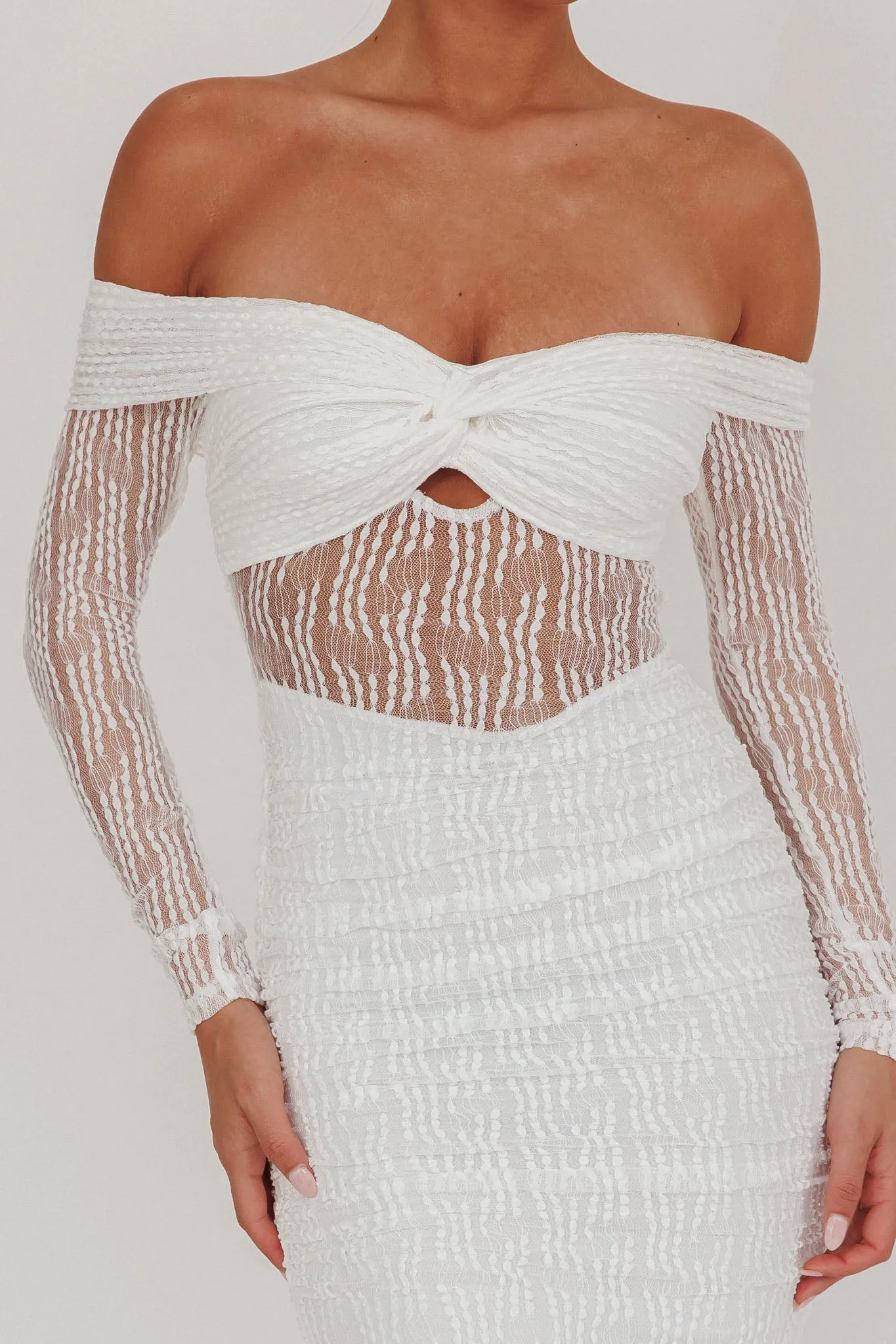 Oliana Off-Shoulder Mesh Maxi Dress White sold by Selfie Leslie product image thumbnail 4