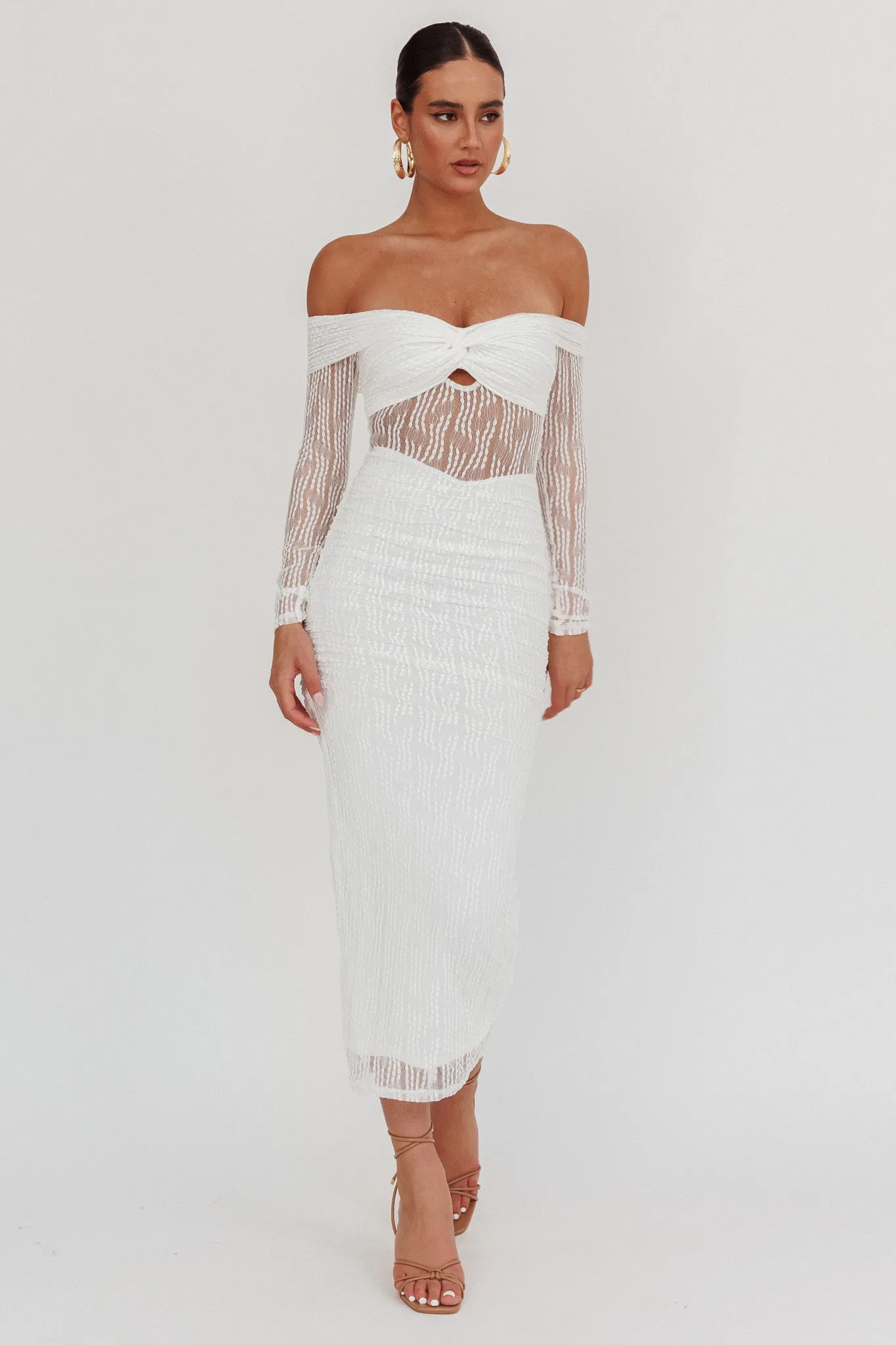 Oliana Off-Shoulder Mesh Maxi Dress White sold by Selfie Leslie product image thumbnail 3