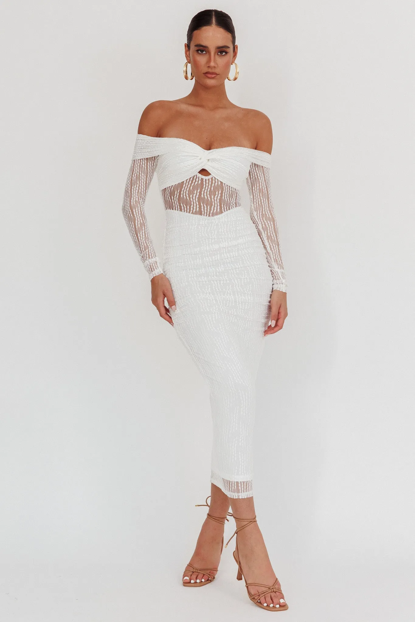 Oliana Off-Shoulder Mesh Maxi Dress White sold by Selfie Leslie product image thumbnail 5