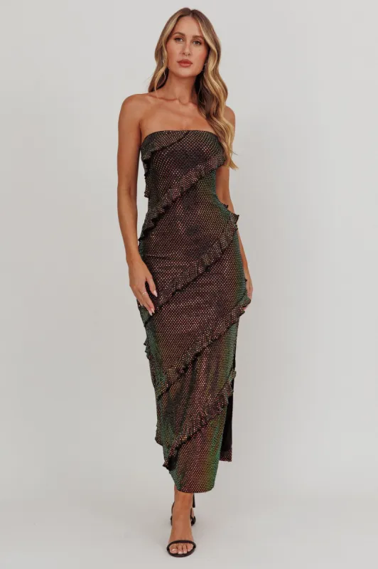 Metrics Strapless Frill Maxi Dress Black sold by Selfie Leslie