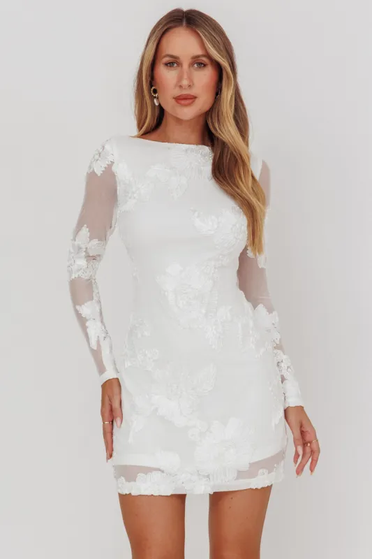 Karma Long Sleeve Scoop Back Dress Embellished White sold by Selfie Leslie