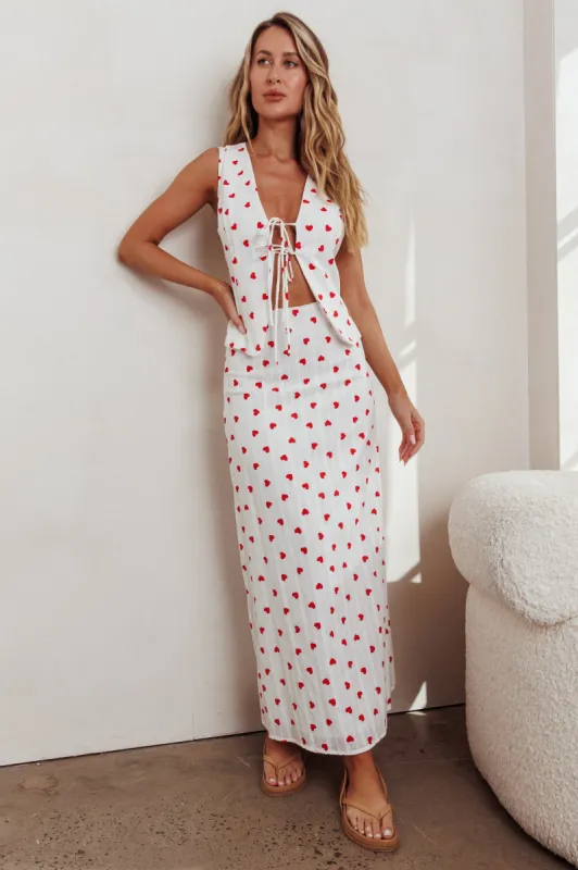 Meet Me There Maxi Skirt Hearts White sold by Selfie Leslie