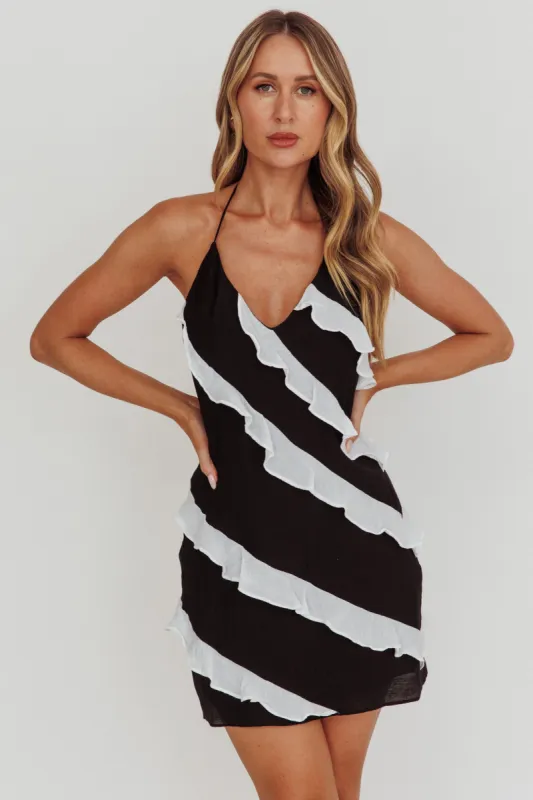 Arrabel Halterneck Contrast Ruffle Mini Dress Black sold by Selfie Leslie