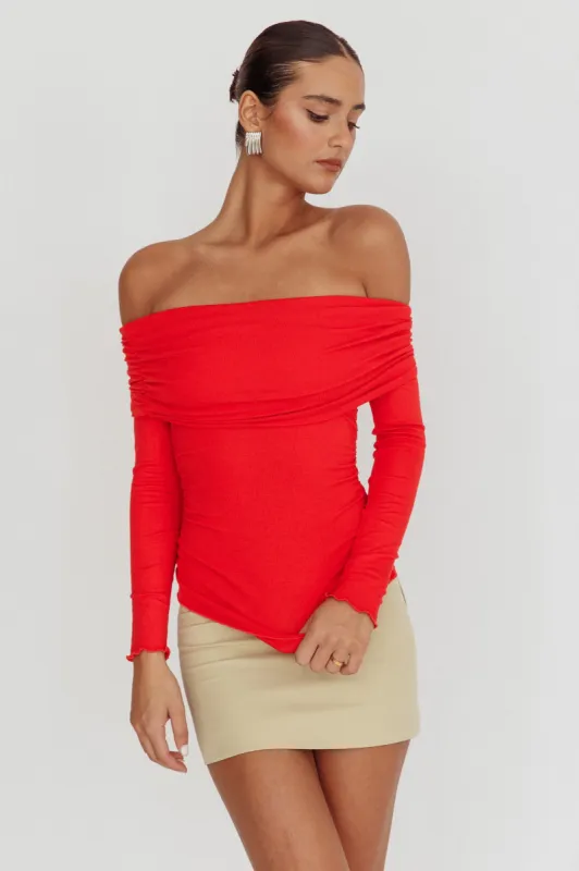 Ricki Off-Shoulder Long Sleeve Top Red sold by Selfie Leslie