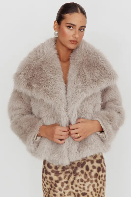 Copenhagen Oversized Lapel Fur Jacket Cream sold by Selfie Leslie