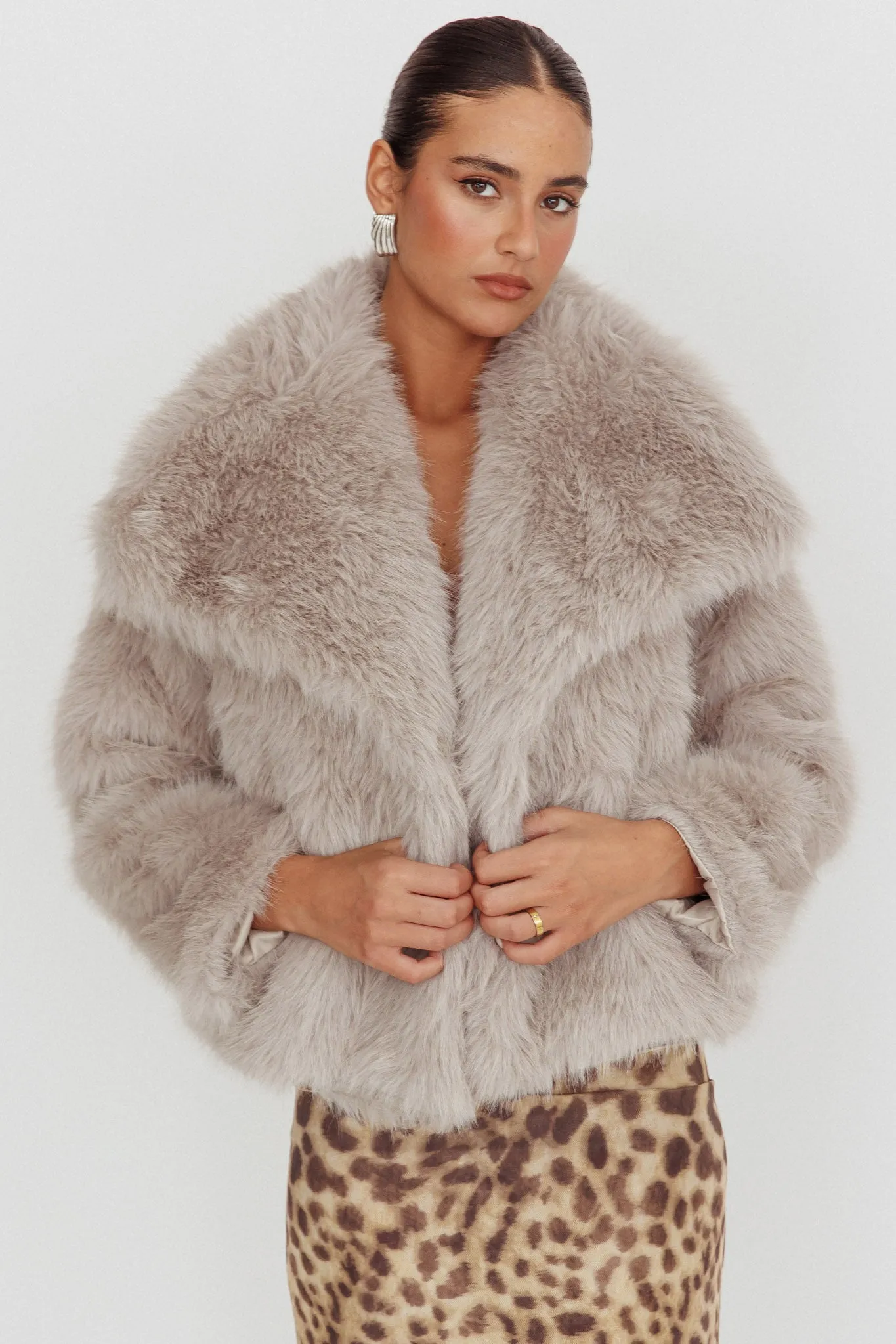 Copenhagen Oversized Lapel Fur Jacket Cream sold by Selfie Leslie