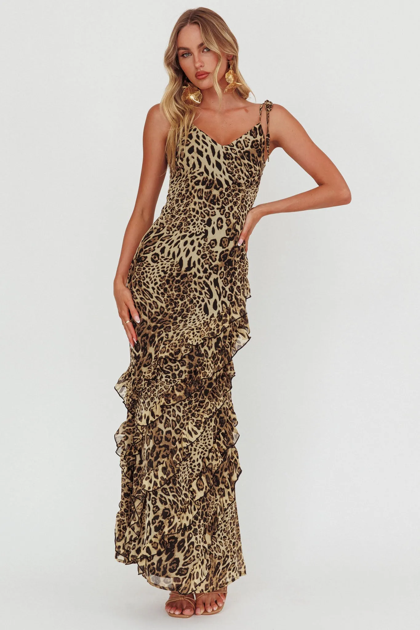 Dreamy Day Ruffle Trim Maxi Dress Leopard sold by Selfie Leslie product image thumbnail 5