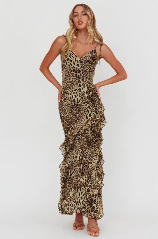 Dreamy Day Ruffle Trim Maxi Dress Leopard sold by Selfie Leslie