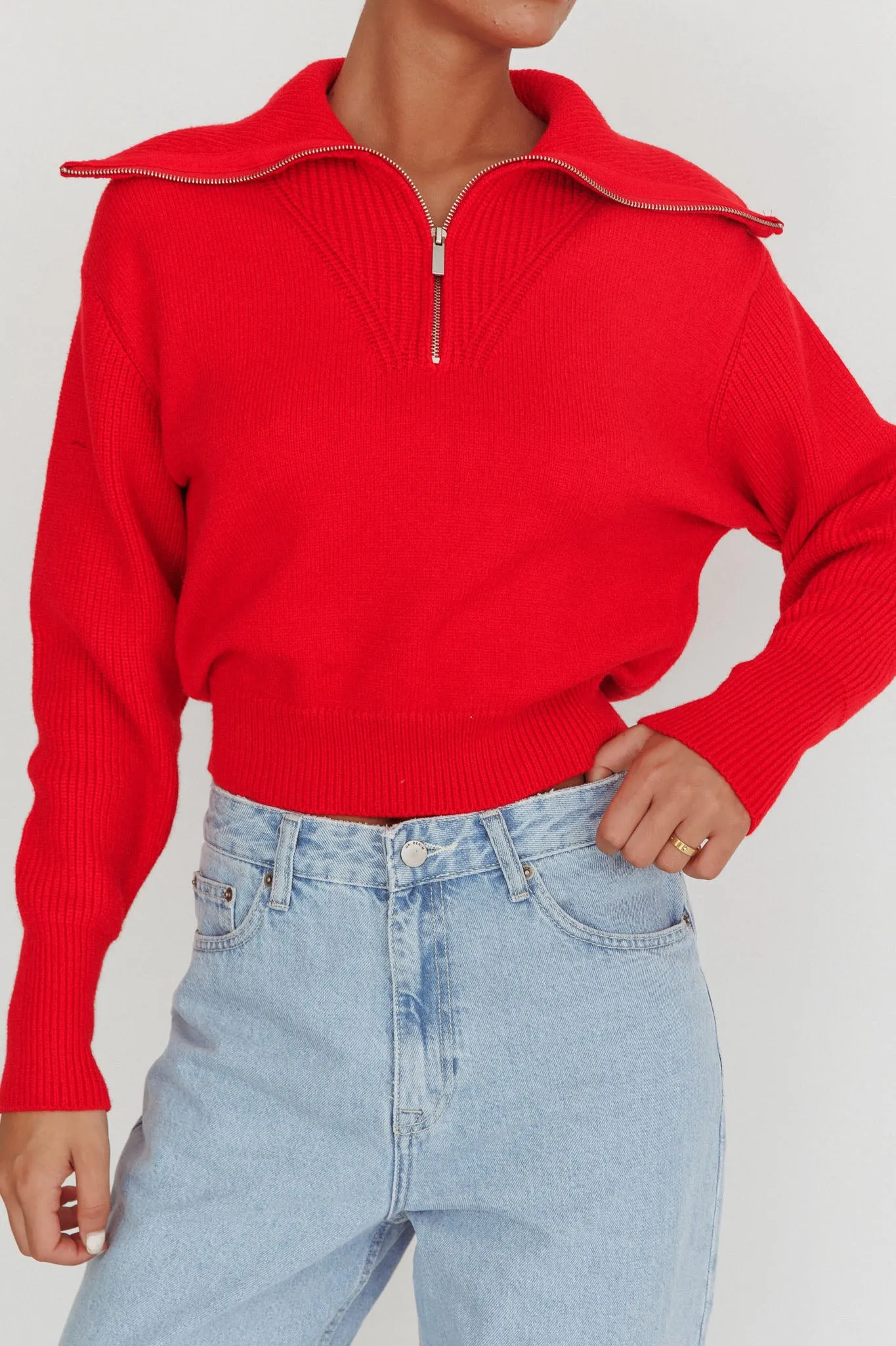Dawneta Half Zipper Knit Pullover Red sold by Selfie Leslie product image thumbnail 4