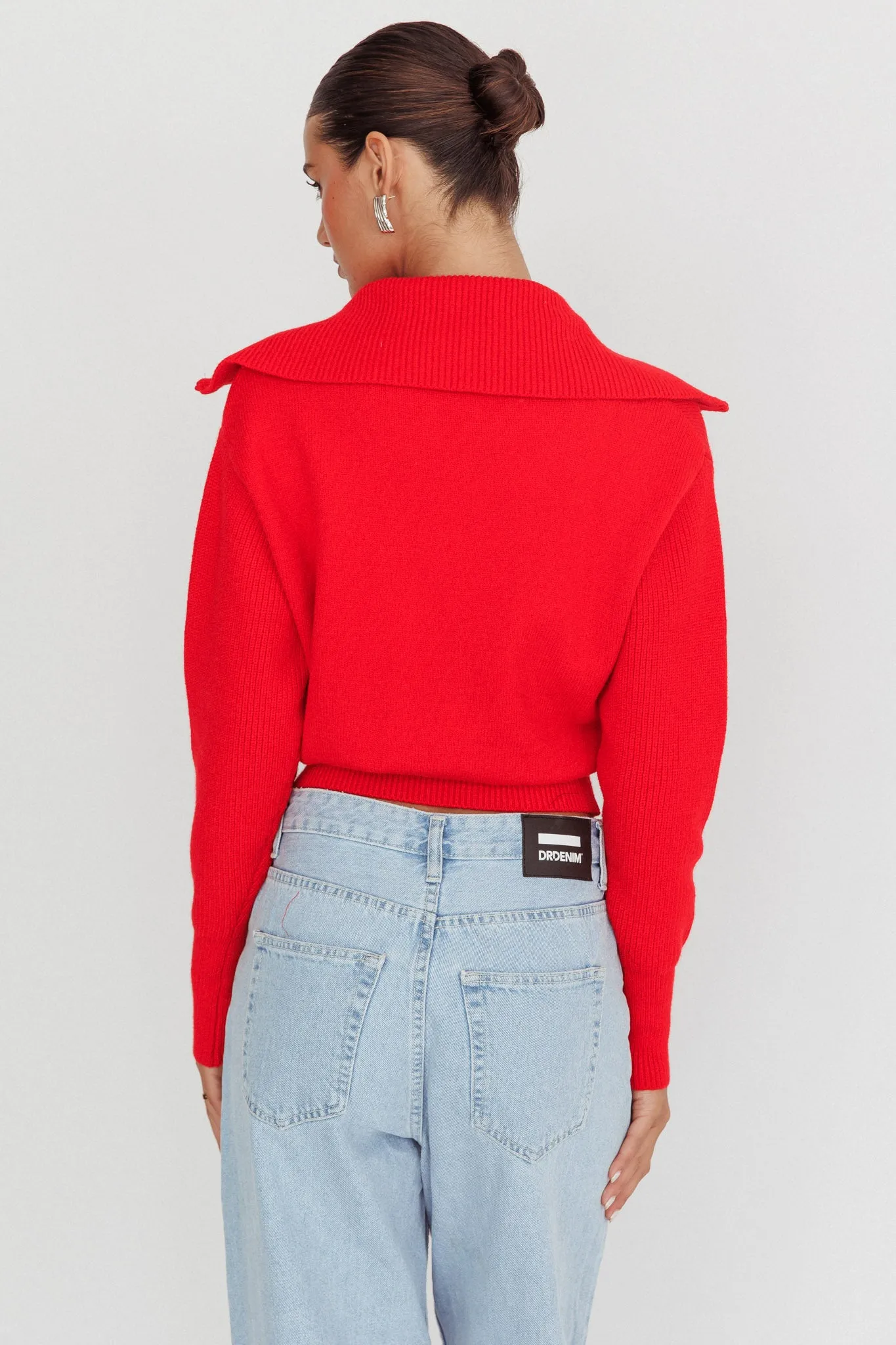 Dawneta Half Zipper Knit Pullover Red sold by Selfie Leslie product image thumbnail 3