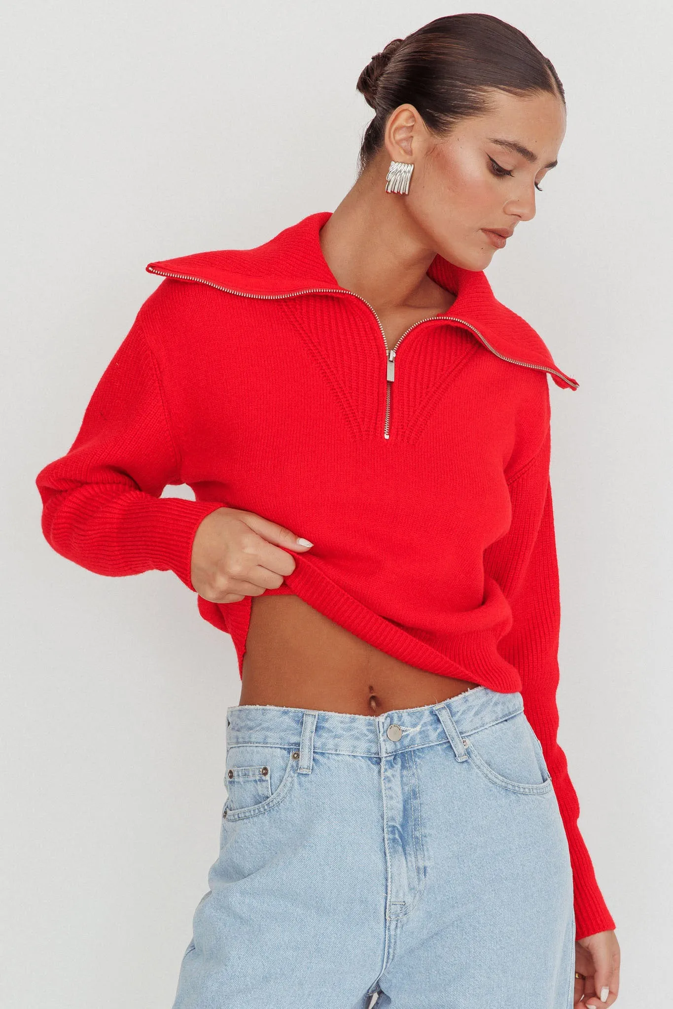 Dawneta Half Zipper Knit Pullover Red sold by Selfie Leslie