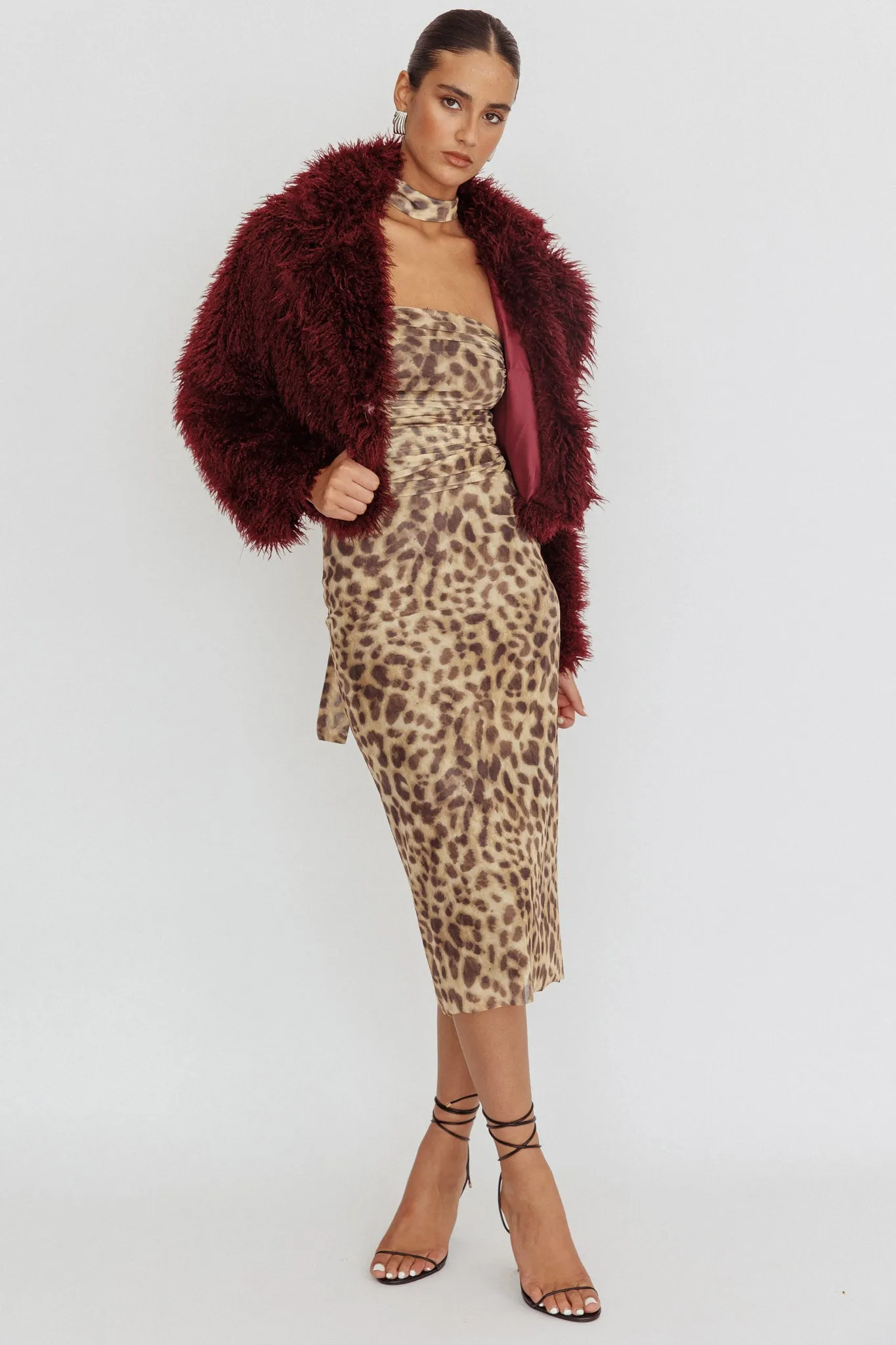 Aland Fuzzy Faux Fur Jacket Wine sold by Selfie Leslie product image thumbnail 5