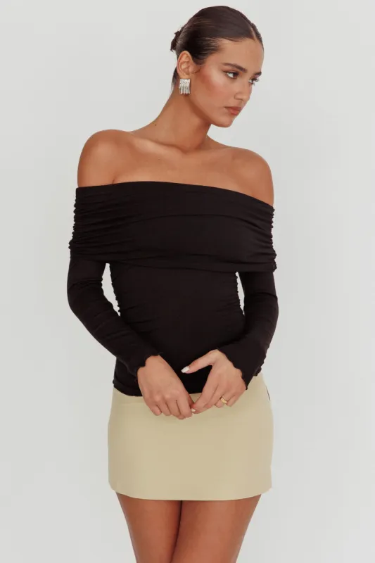 Ricki Off-Shoulder Long Sleeve Top Black sold by Selfie Leslie