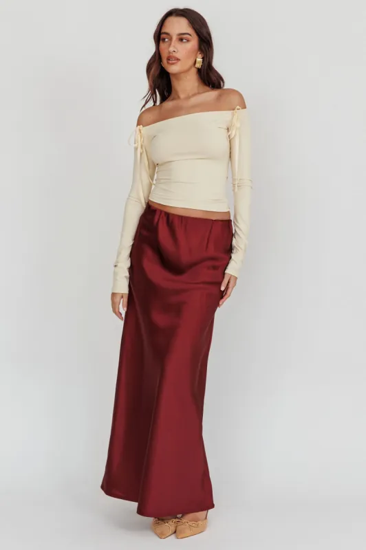 Cherubim Satin Maxi Skirt Wine sold by Selfie Leslie