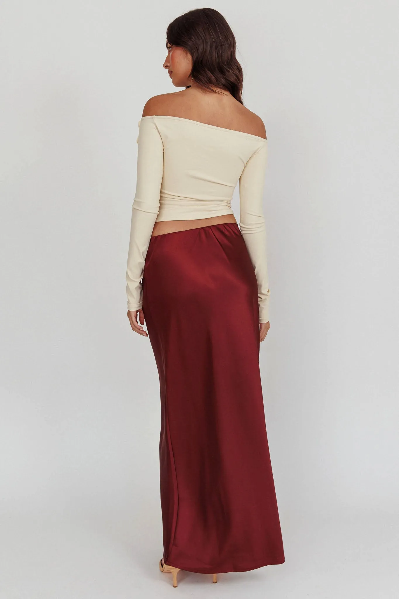 Cherubim Satin Maxi Skirt Wine sold by Selfie Leslie product image thumbnail 3
