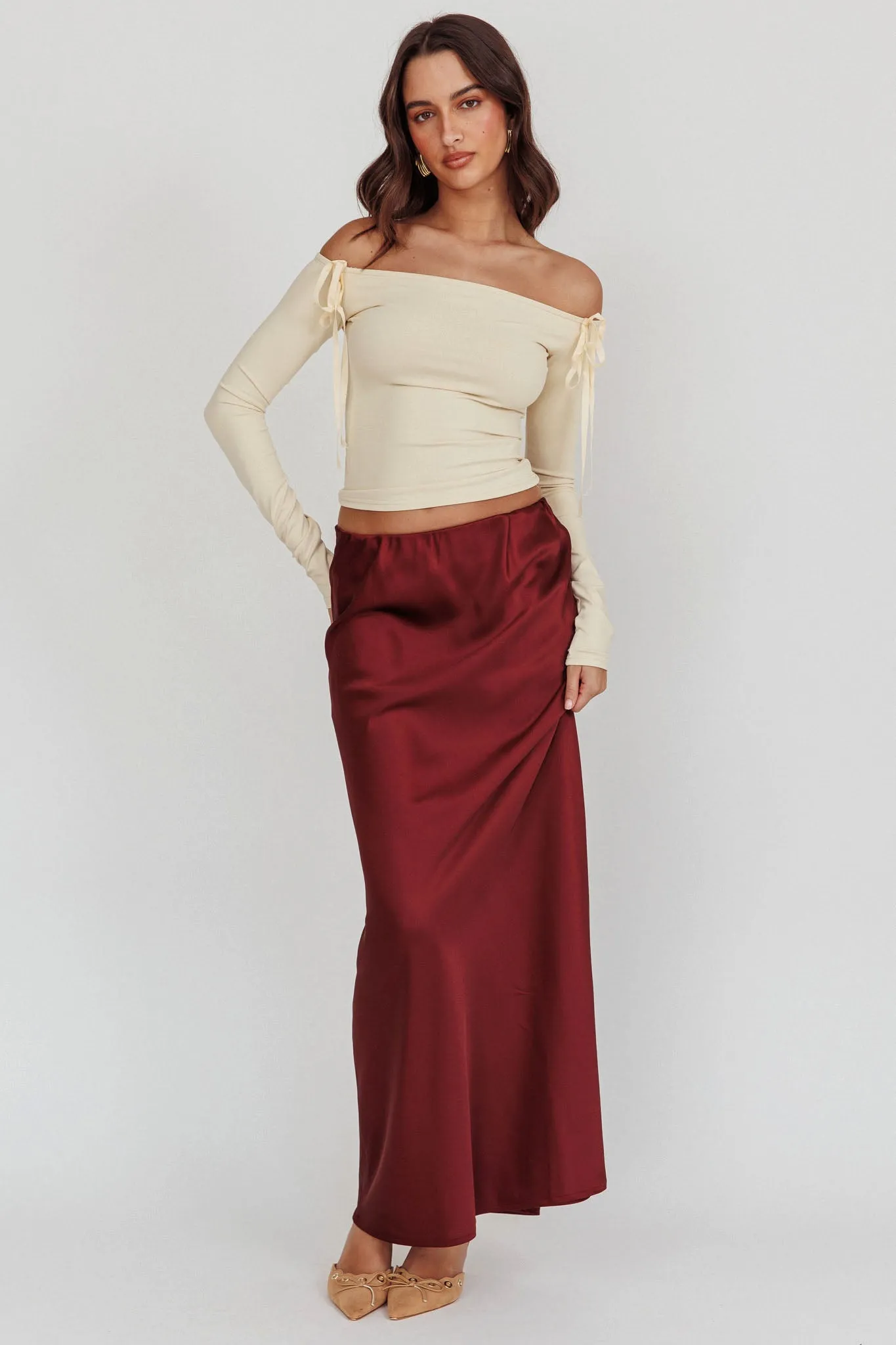 Cherubim Satin Maxi Skirt Wine sold by Selfie Leslie product image thumbnail 5