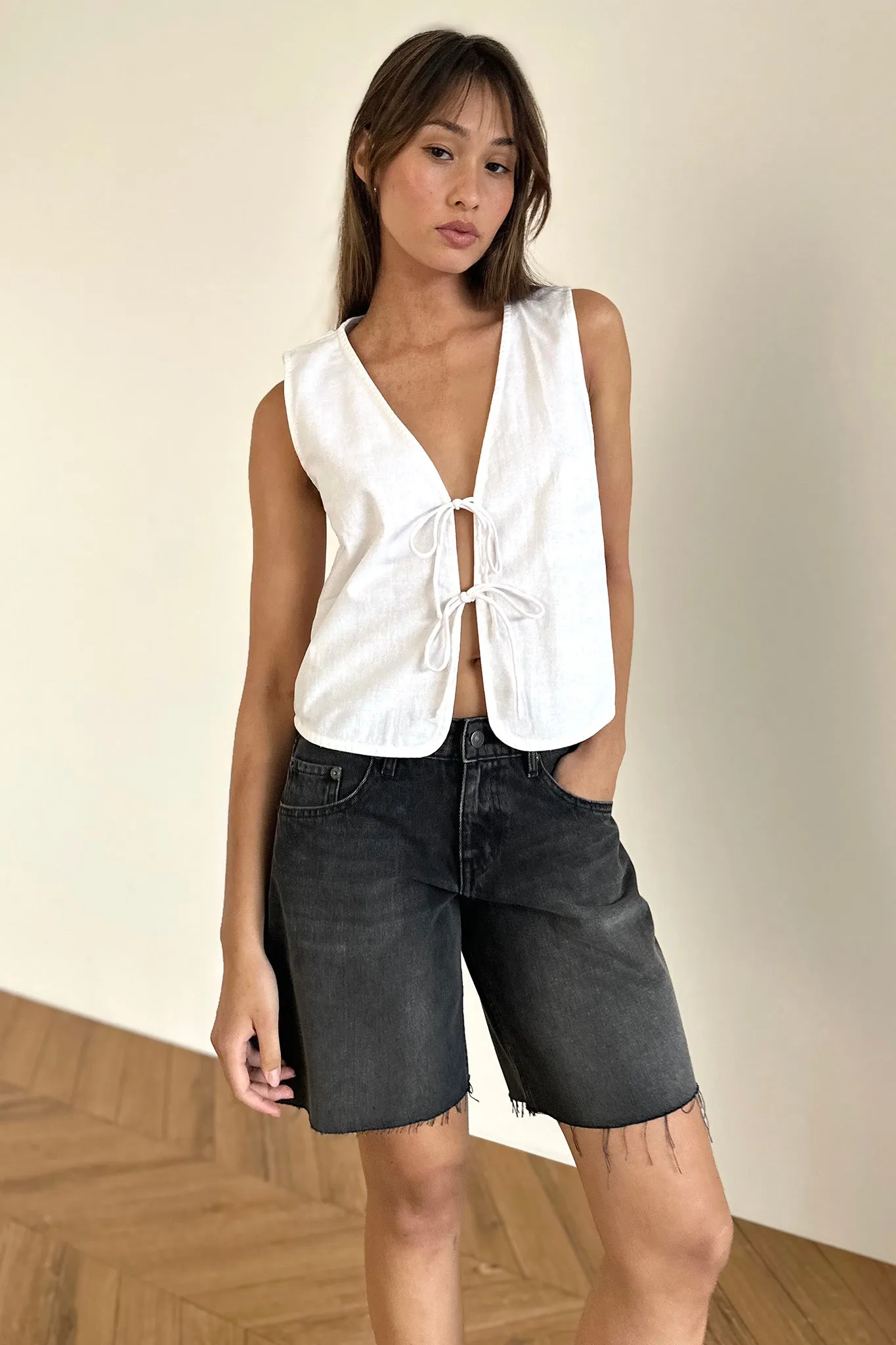 Nuvo Tie Front Vest Top White sold by Selfie Leslie product image thumbnail 3