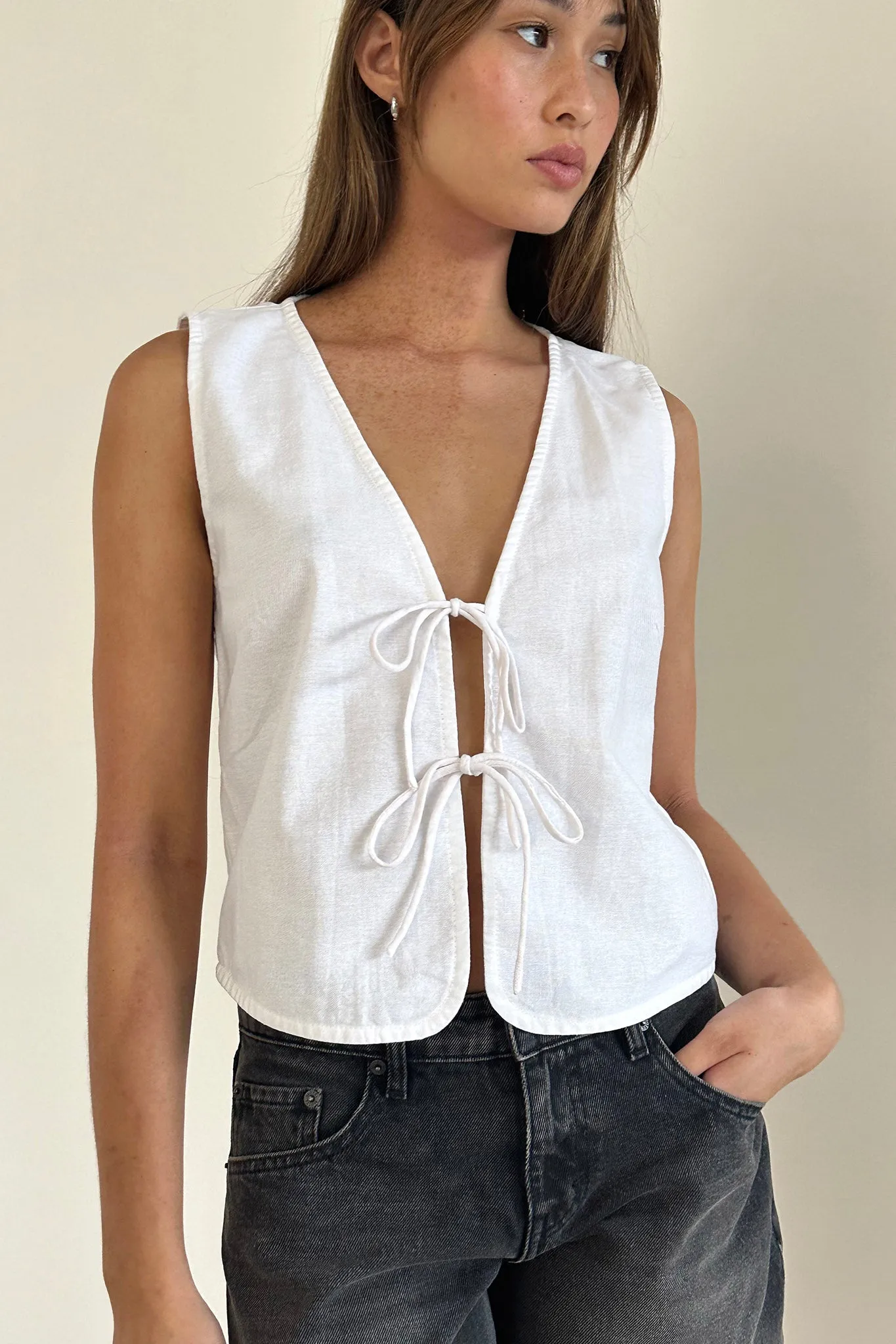 Nuvo Tie Front Vest Top White sold by Selfie Leslie