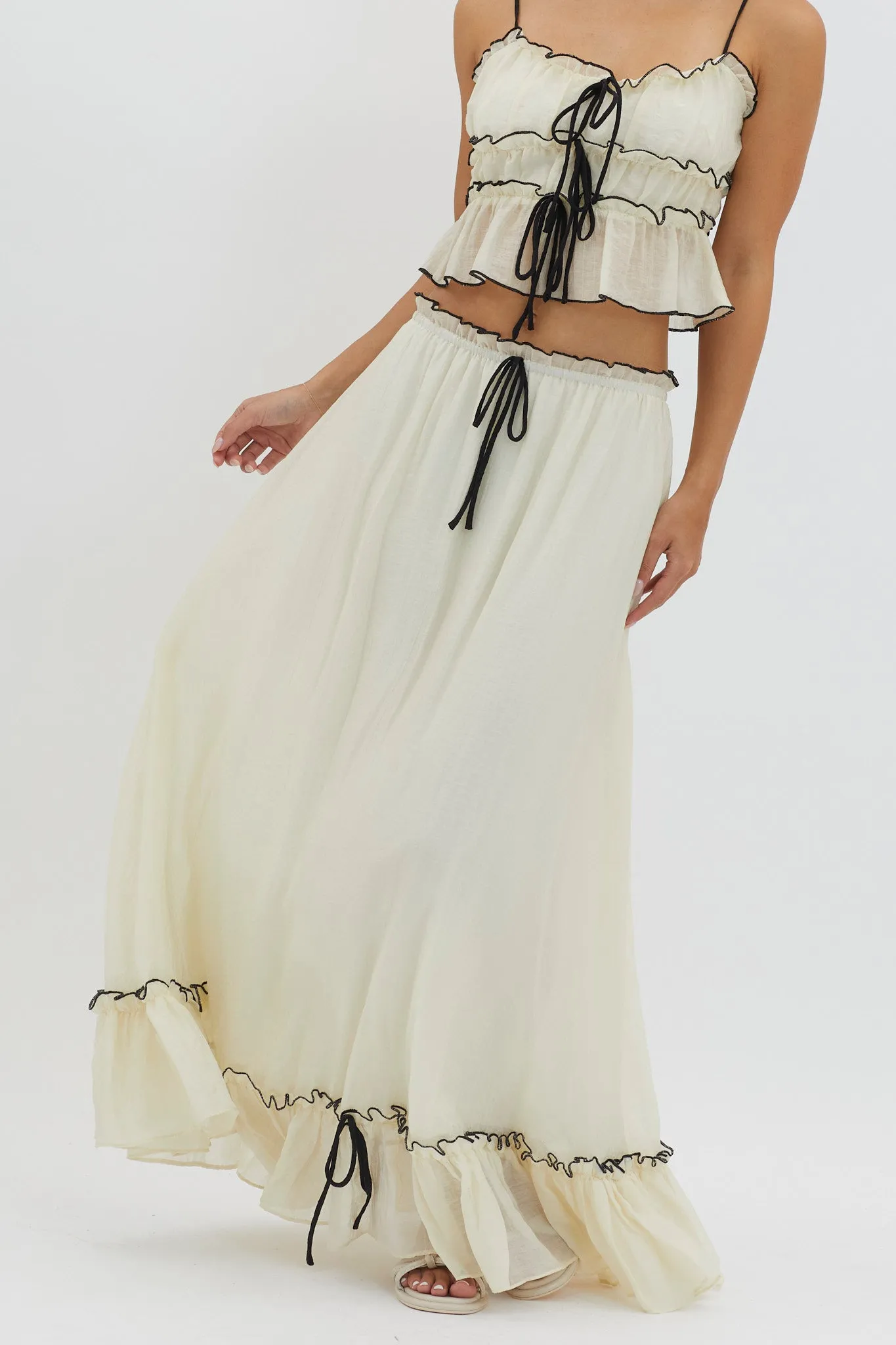 Maidens Tie Detail Overlock Maxi Skirt Cream sold by Selfie Leslie product image thumbnail 3