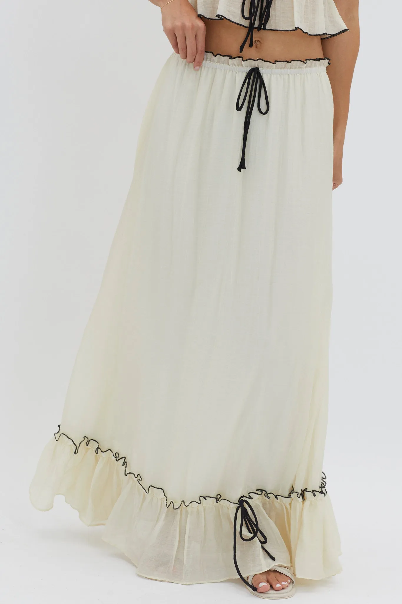 Maidens Tie Detail Overlock Maxi Skirt Cream sold by Selfie Leslie product image thumbnail 4