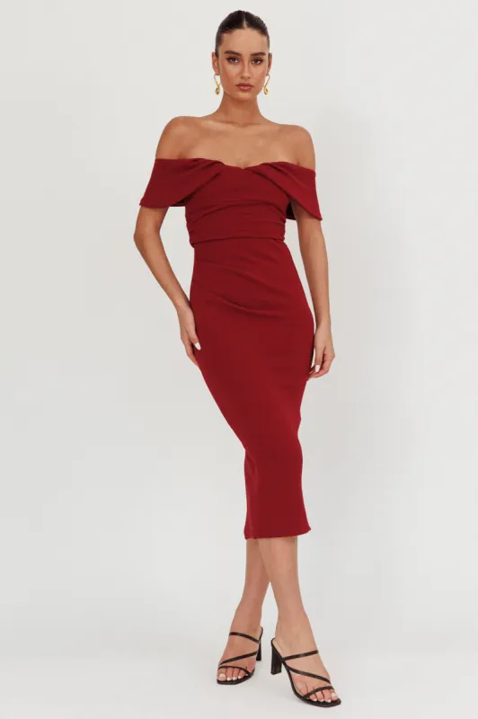 Lillianne Off-Shoulder Midi Dress Wine sold by Selfie Leslie