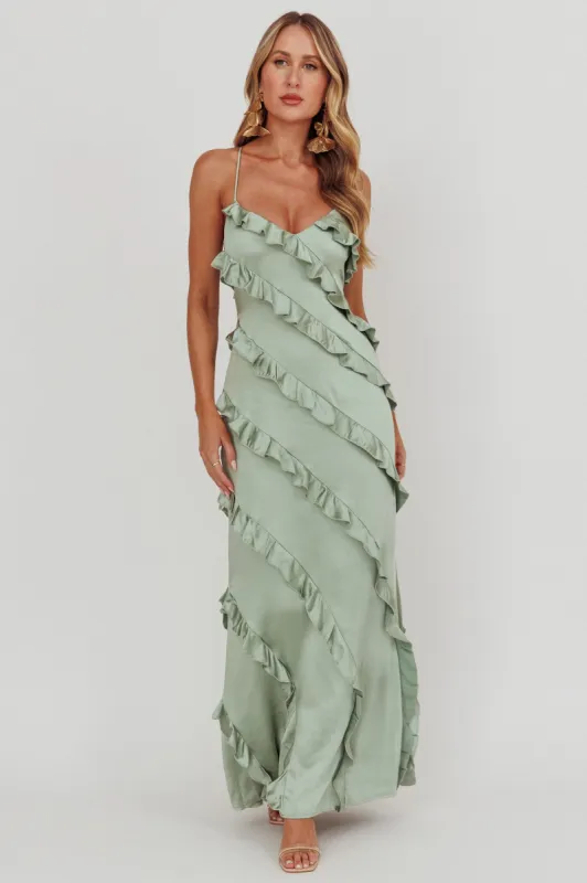 Arrabel Ruffle Trim Maxi Dress Sage sold by Selfie Leslie