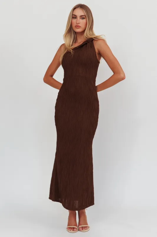 Lingering Love One-Shoulder Twist Maxi Dress Chocolate sold by Selfie Leslie