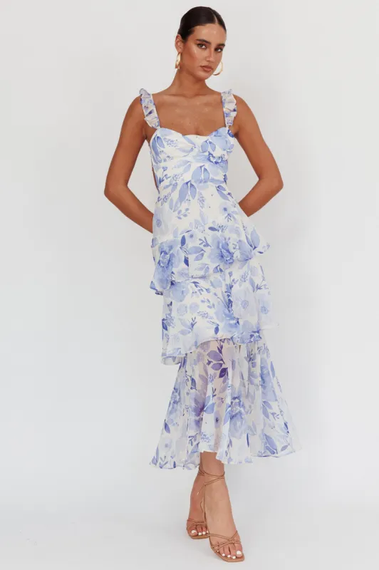 Veda Strappy Back Ruffle Maxi Dress Flowers Blue sold by Selfie Leslie