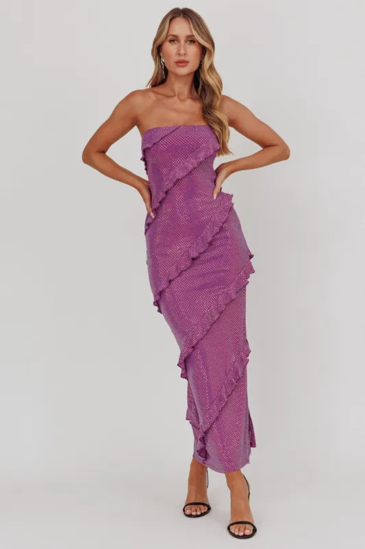 Metrics Strapless Frill Maxi Dress Purple sold by Selfie Leslie