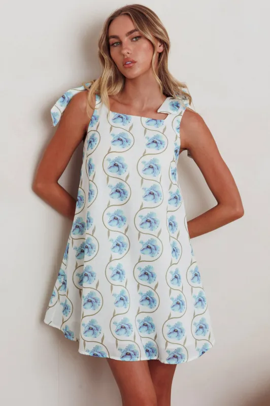 Annalee Tied Shoulder Mini Dress Floral Blue sold by Selfie Leslie
