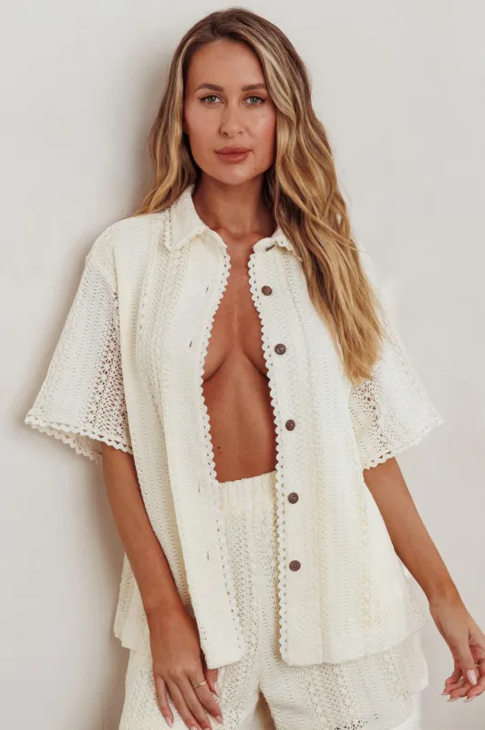 Ottawa Crochet Lace Button Shirt Oat sold by Selfie Leslie