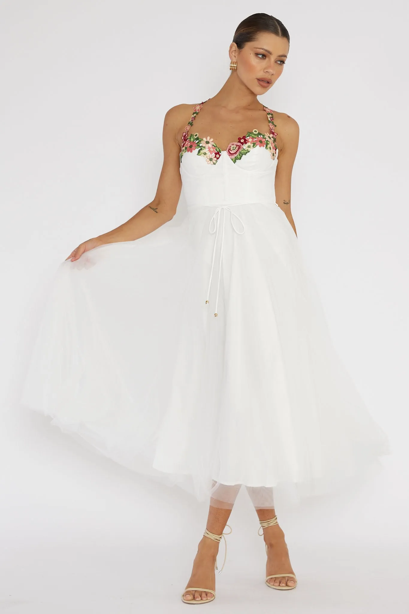 Smitten Sweetheart Neckline Floral Trim Dress White sold by Selfie Leslie