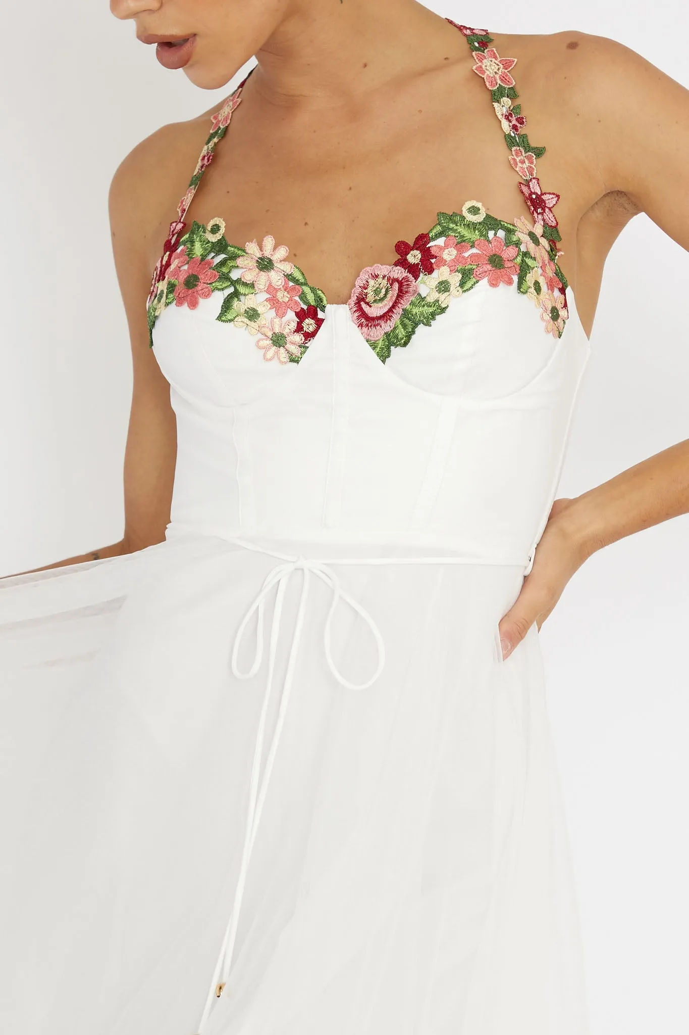 Smitten Sweetheart Neckline Floral Trim Dress White sold by Selfie Leslie product image thumbnail 4