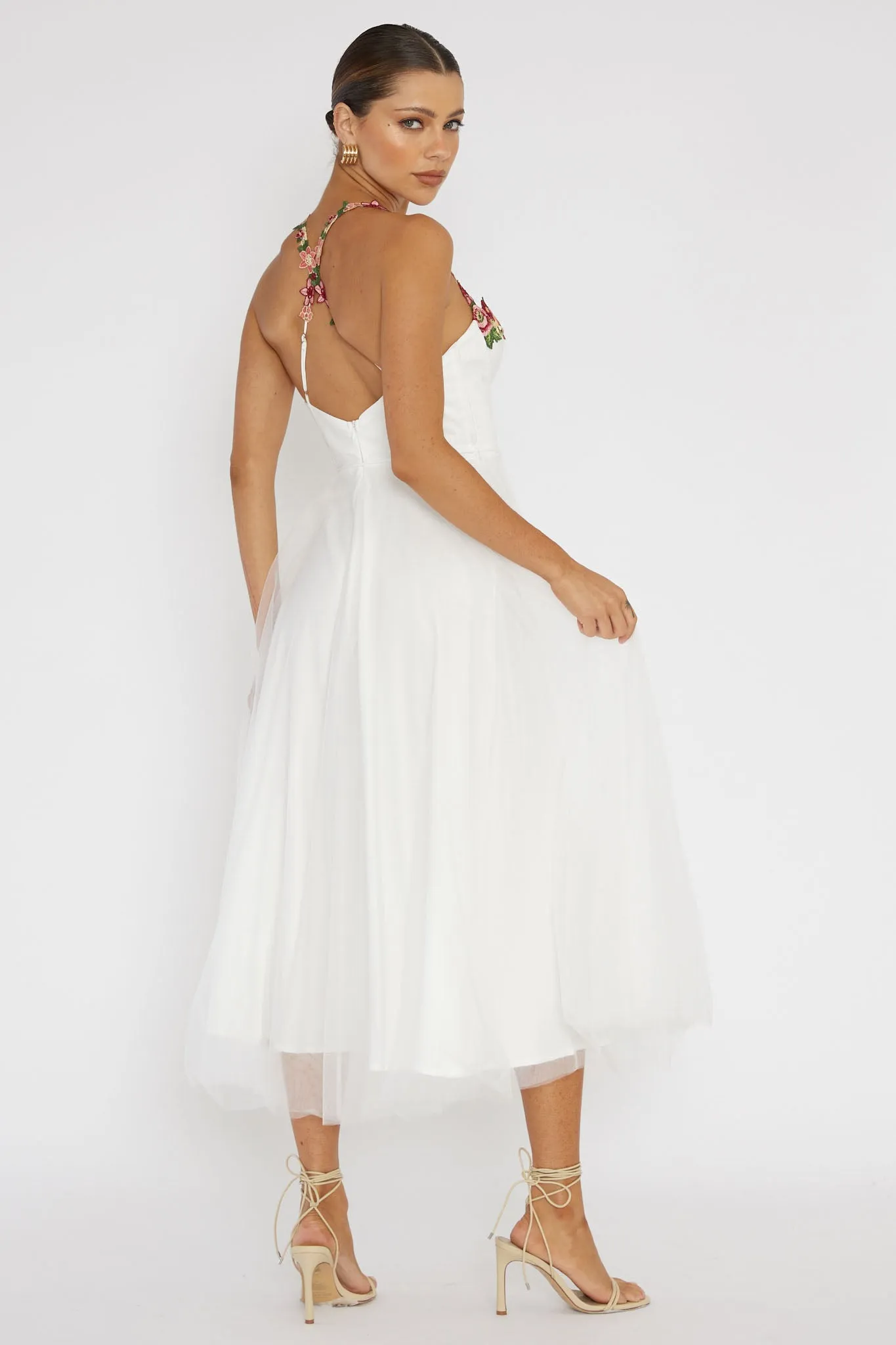 Smitten Sweetheart Neckline Floral Trim Dress White sold by Selfie Leslie product image thumbnail 2