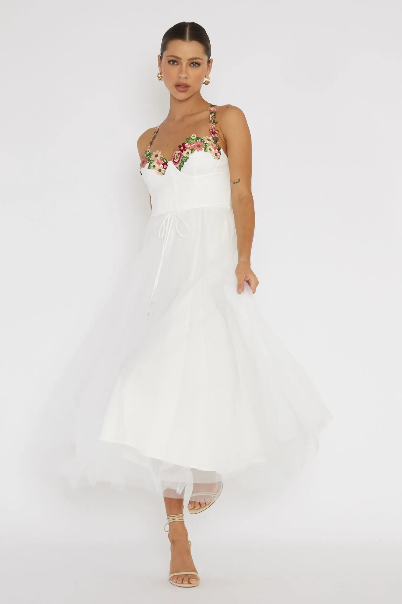 Smitten Sweetheart Neckline Floral Trim Dress White sold by Selfie Leslie product image thumbnail 3