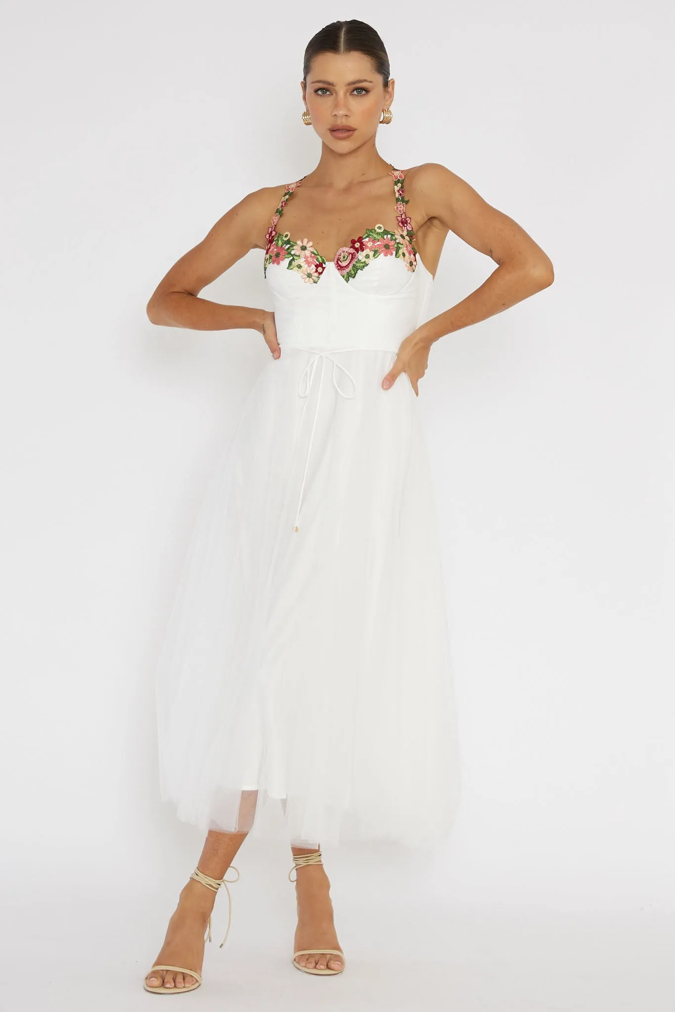 Smitten Sweetheart Neckline Floral Trim Dress White sold by Selfie Leslie product image thumbnail 5