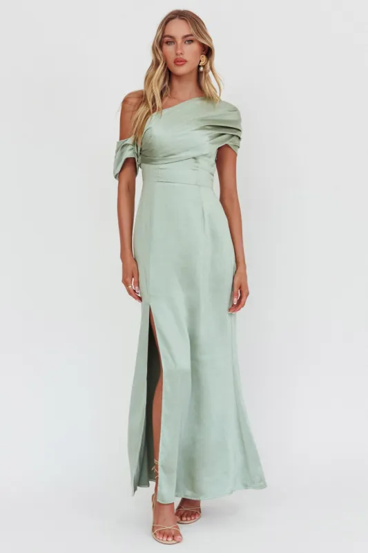 Bellissima Asymmetric Shoulder Maxi Dress Sage sold by Selfie Leslie